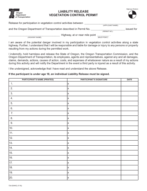 Form 734-2044G  Printable Pdf
