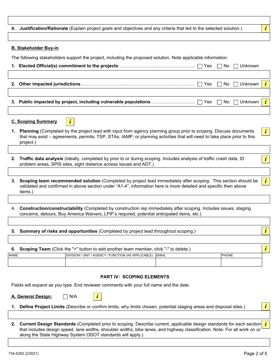 Form 734-5293 Local Public Agency (Lpa) Federal Aid Project Scoping Checklist - Oregon, Page 2
