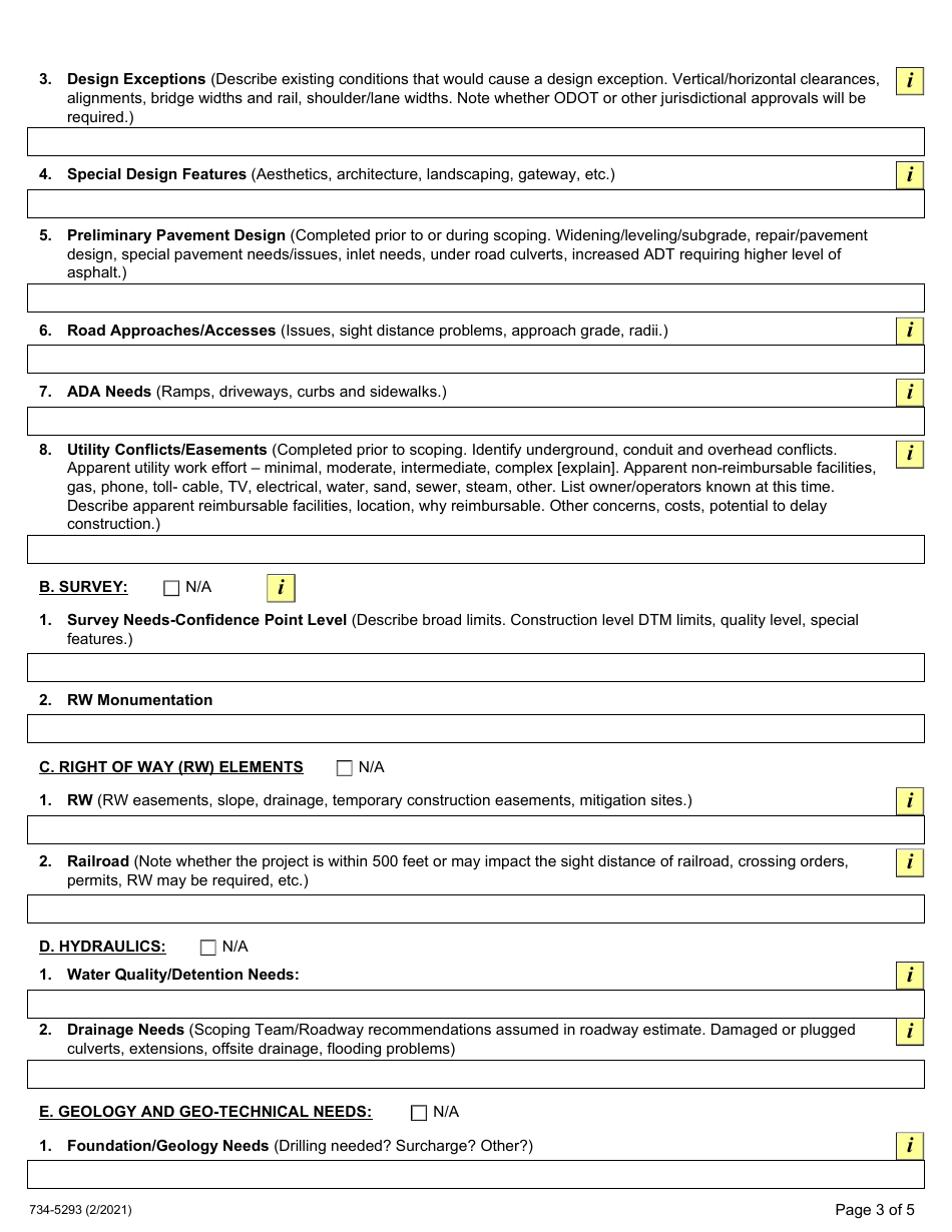 Form 734-5293 Local Public Agency (Lpa) Federal Aid Project Scoping Checklist - Oregon, Page 3