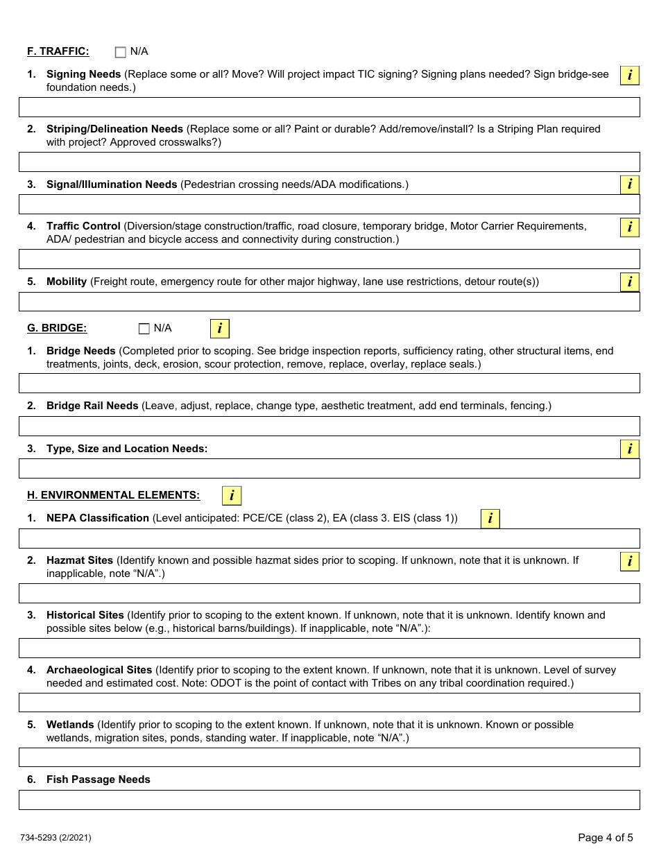 Form 734-5293 Local Public Agency (Lpa) Federal Aid Project Scoping Checklist - Oregon, Page 4