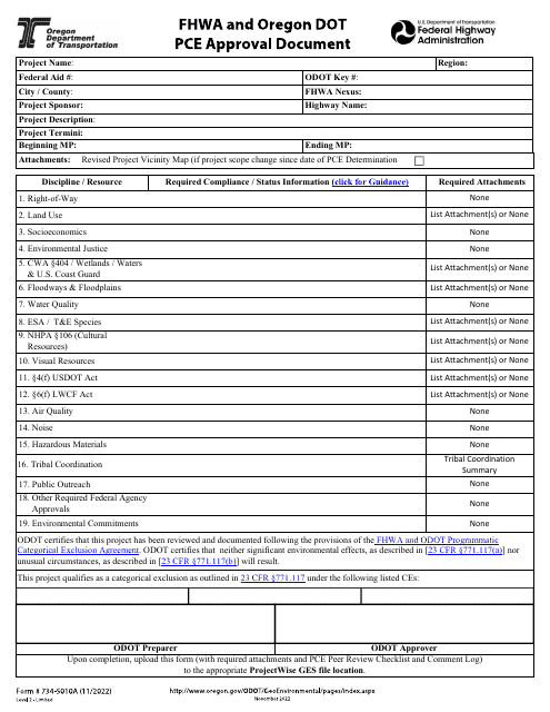 Form 734-5010A Fhwa and Oregon Dot Pce Approval Document - Oregon