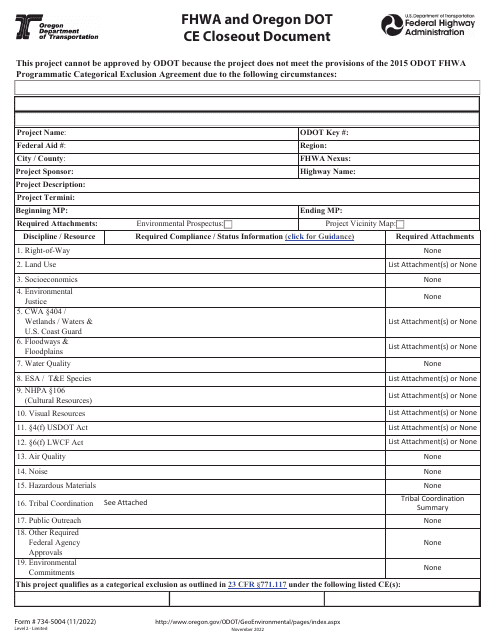 Form 734-5004  Printable Pdf