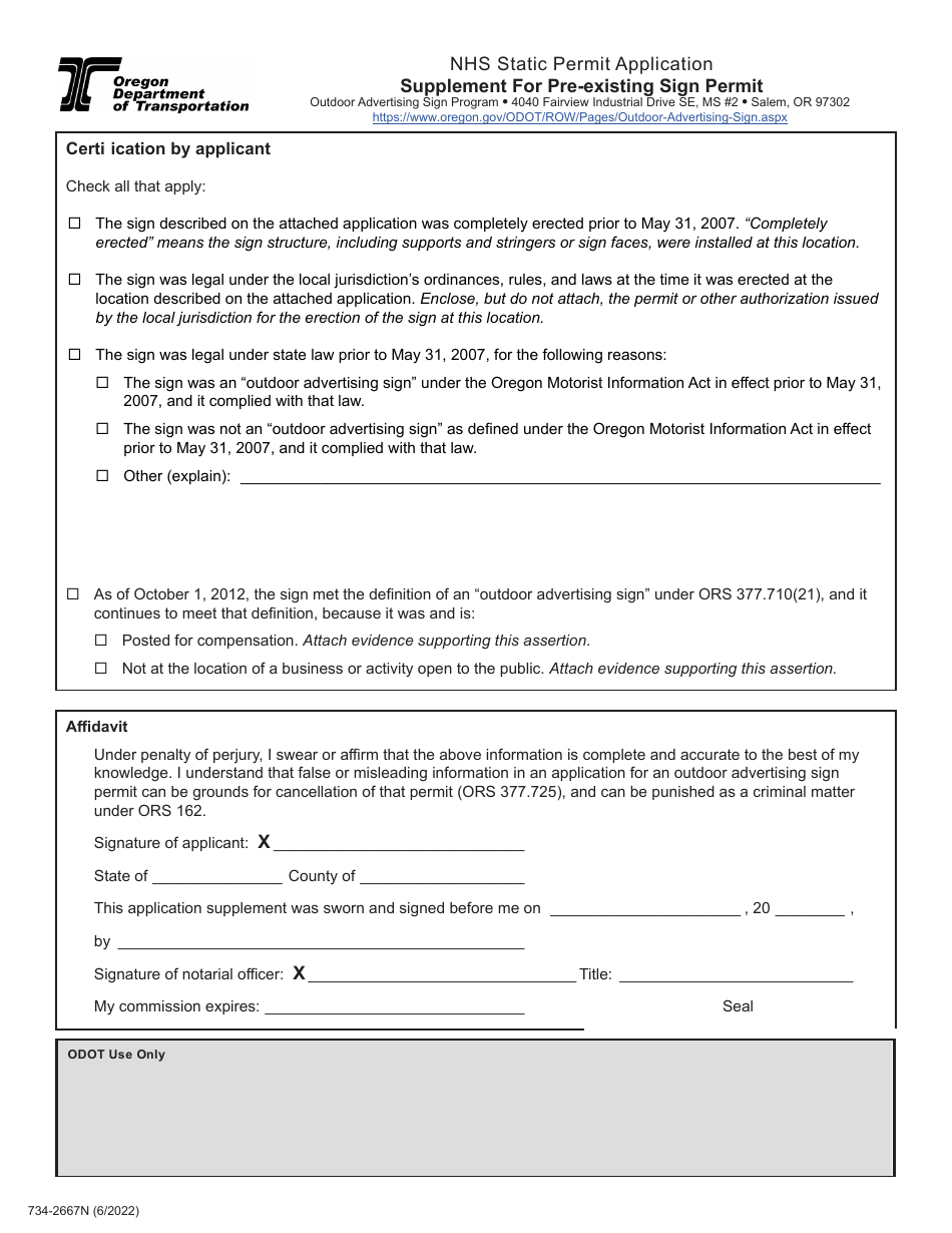 Form 734-2667N Nhs Static Permit Application - Oregon, Page 3