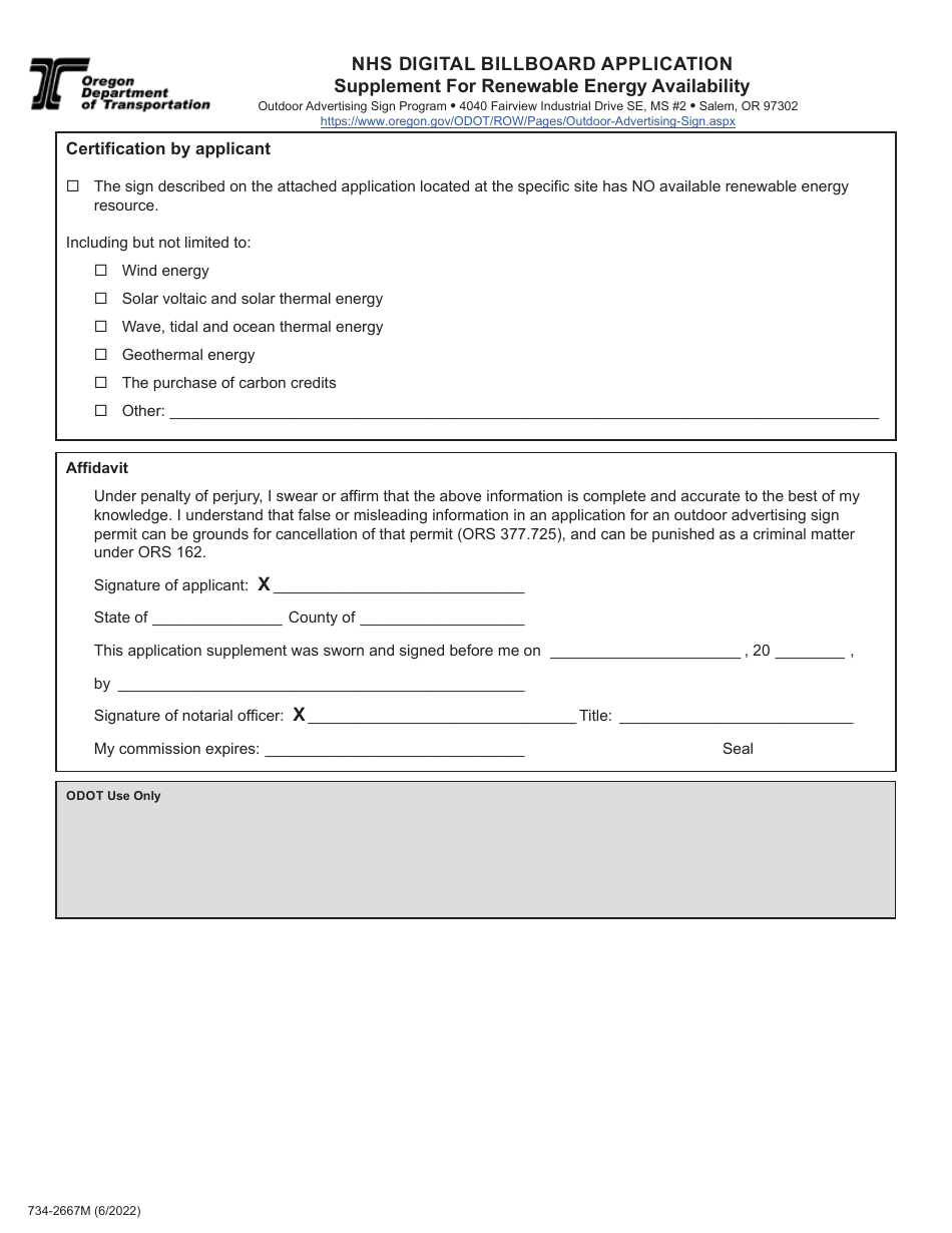 Form 734-2667M Nhs Digital Billboard Application - Oregon, Page 3