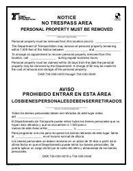 Document preview: Form 734-2945 Notice No Trespass Area Personal Property Must Be Removed - Oregon (English/Spanish)