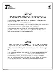 Document preview: Form 734-2915 Notice Personal Property Recovered - Oregon (English/Spanish)