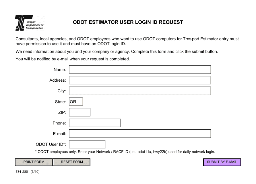 Form 734-2801  Printable Pdf