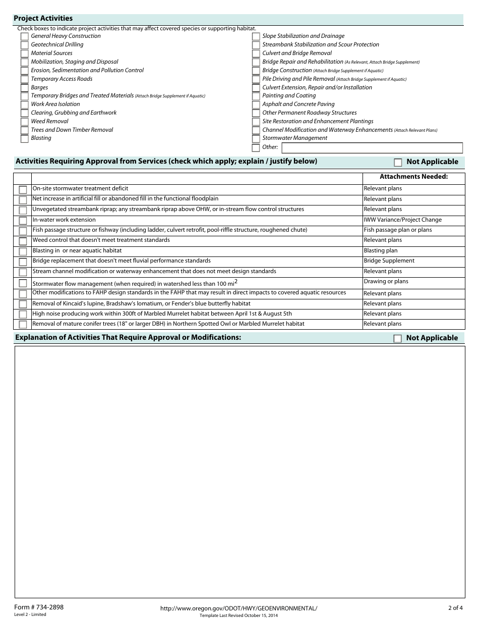 Form 734-2898 Odot Federal-Aid Highway Program Esa-Msa Programmatic Notification - Oregon, Page 2