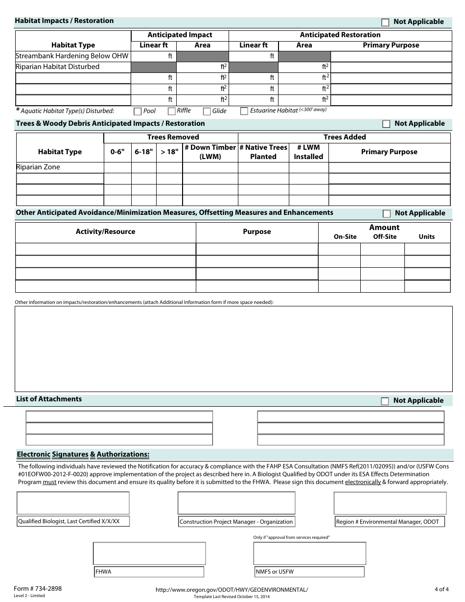 Form 734-2898 Odot Federal-Aid Highway Program Esa-Msa Programmatic Notification - Oregon, Page 4