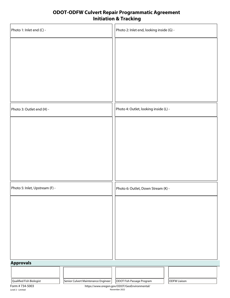 Form 734-5003 Odot-Odfw Culvert Repair Programmatic Agreement - Initiation  Tracking - Oregon, Page 2