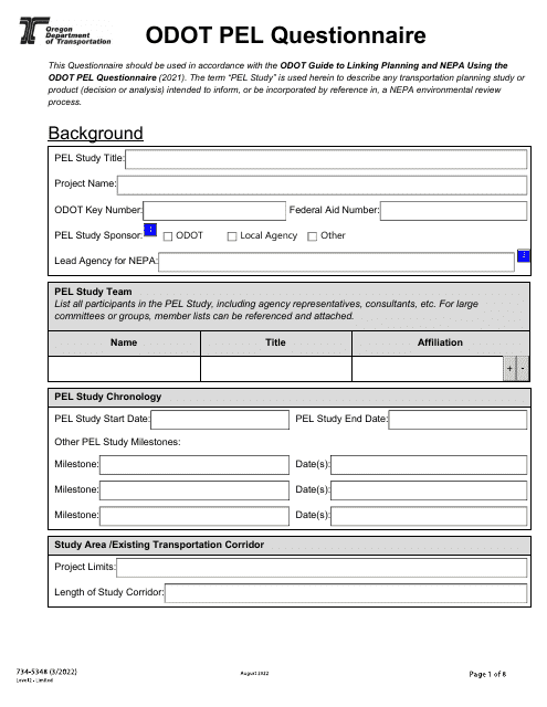 Form 734-5348 Pel Questionnaire - Oregon