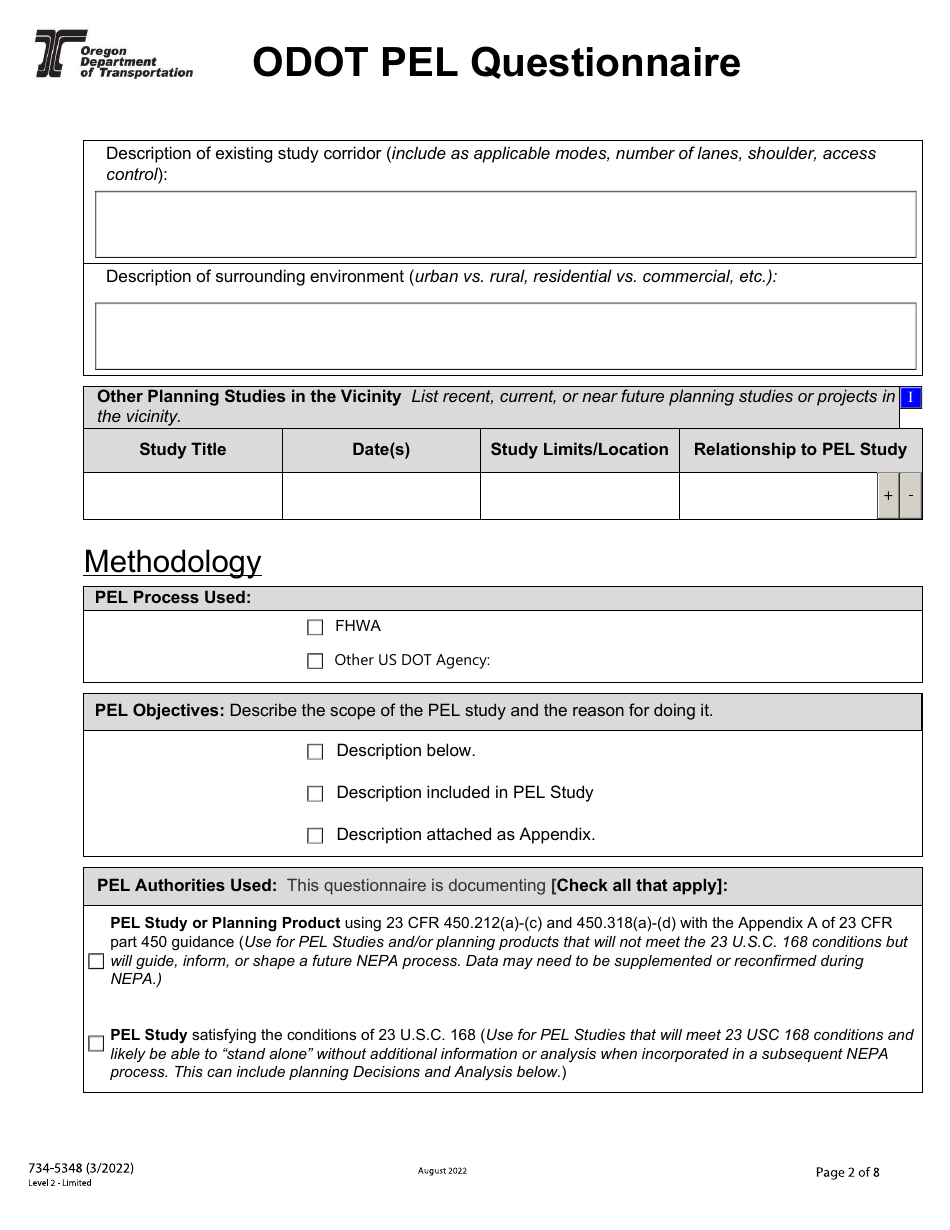Form 734-5348 Pel Questionnaire - Oregon, Page 2