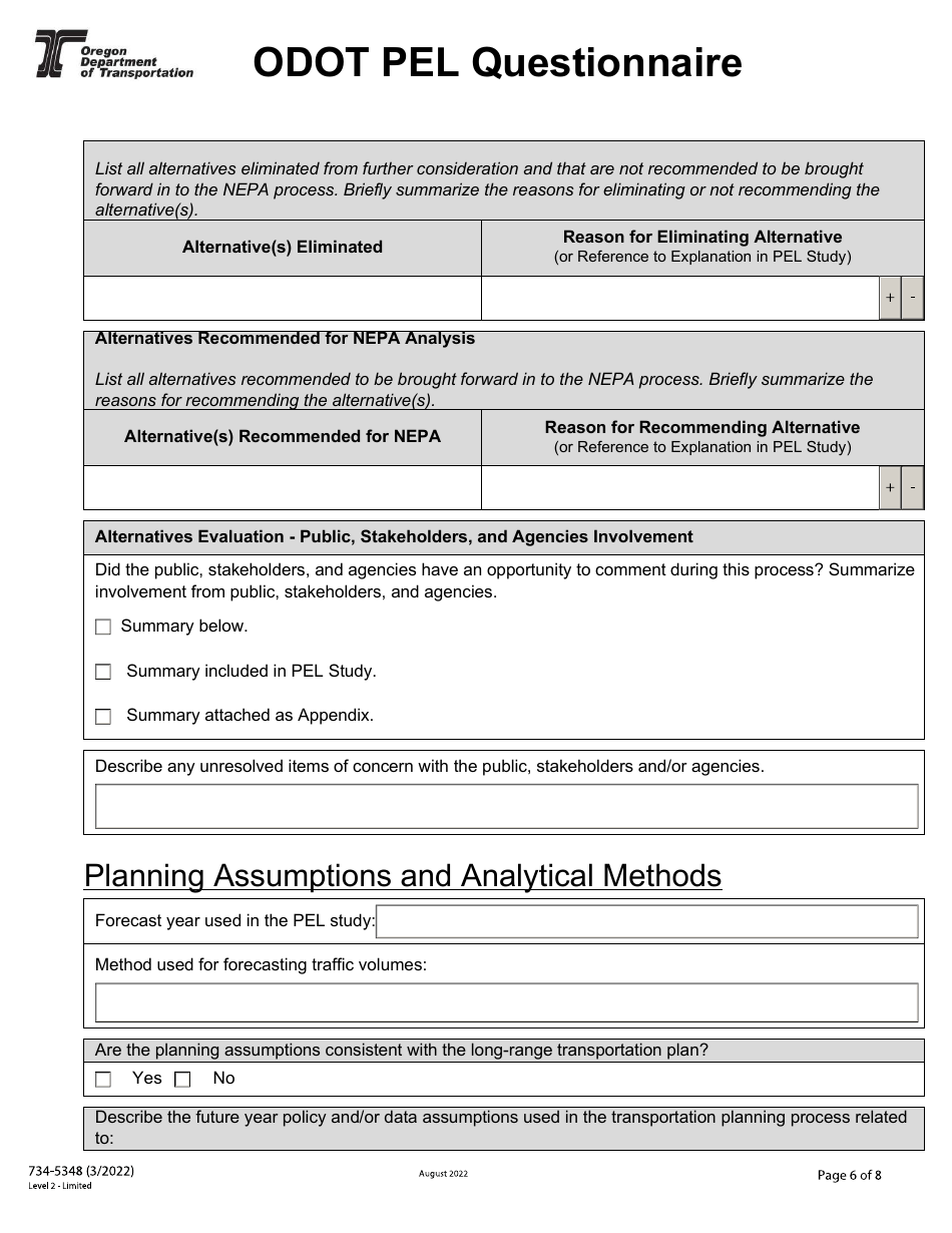 Form 734-5348 Pel Questionnaire - Oregon, Page 6