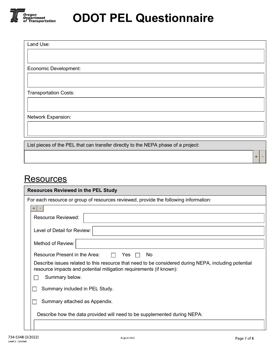 Form 734-5348 Pel Questionnaire - Oregon, Page 7