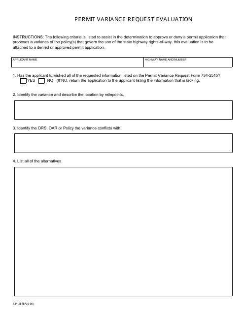 Form 734-2515A Permit Variance Request Evaluation - Oregon