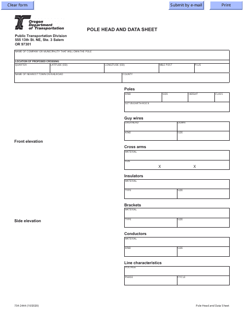 Form 734-2444 Pole Head and Data Sheet - Oregon