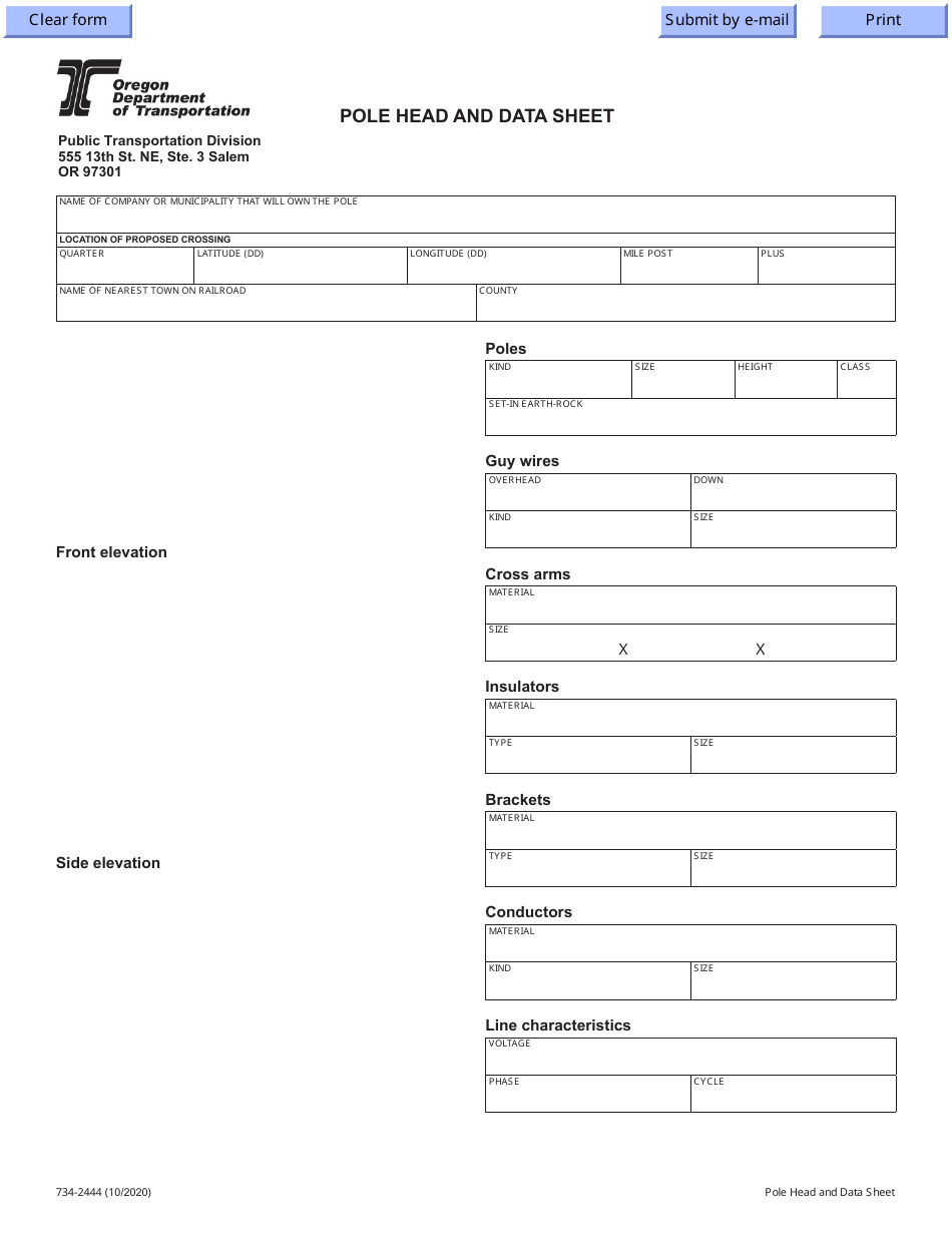 Form 734-2444 Pole Head and Data Sheet - Oregon, Page 1