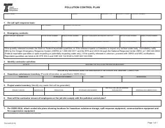 Document preview: Form 734-2445 Pollution Control Plan - Oregon