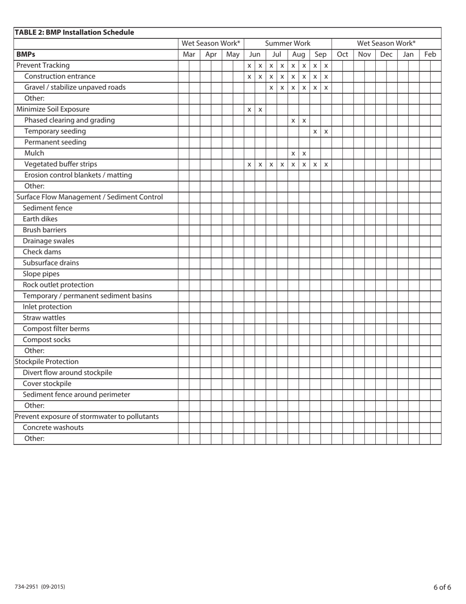 Form 734-2951 Project Evaluation Worksheet to Develop Odot-Erosion  Sediment Control Plan (Escp) - Oregon, Page 6