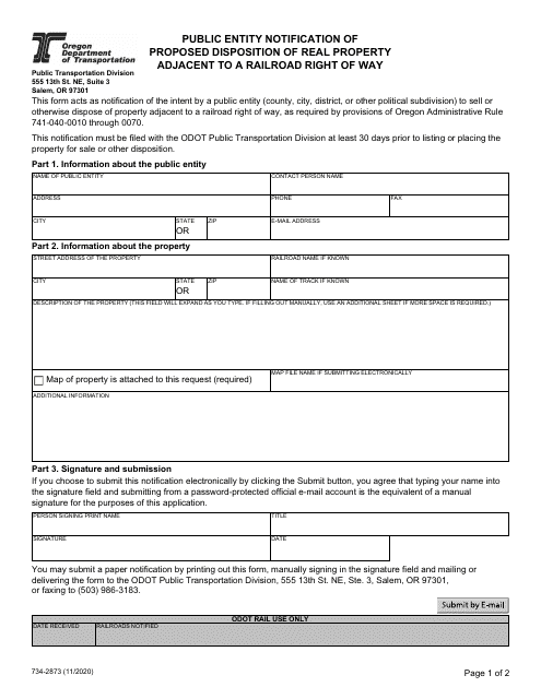 Form 734-2873  Printable Pdf