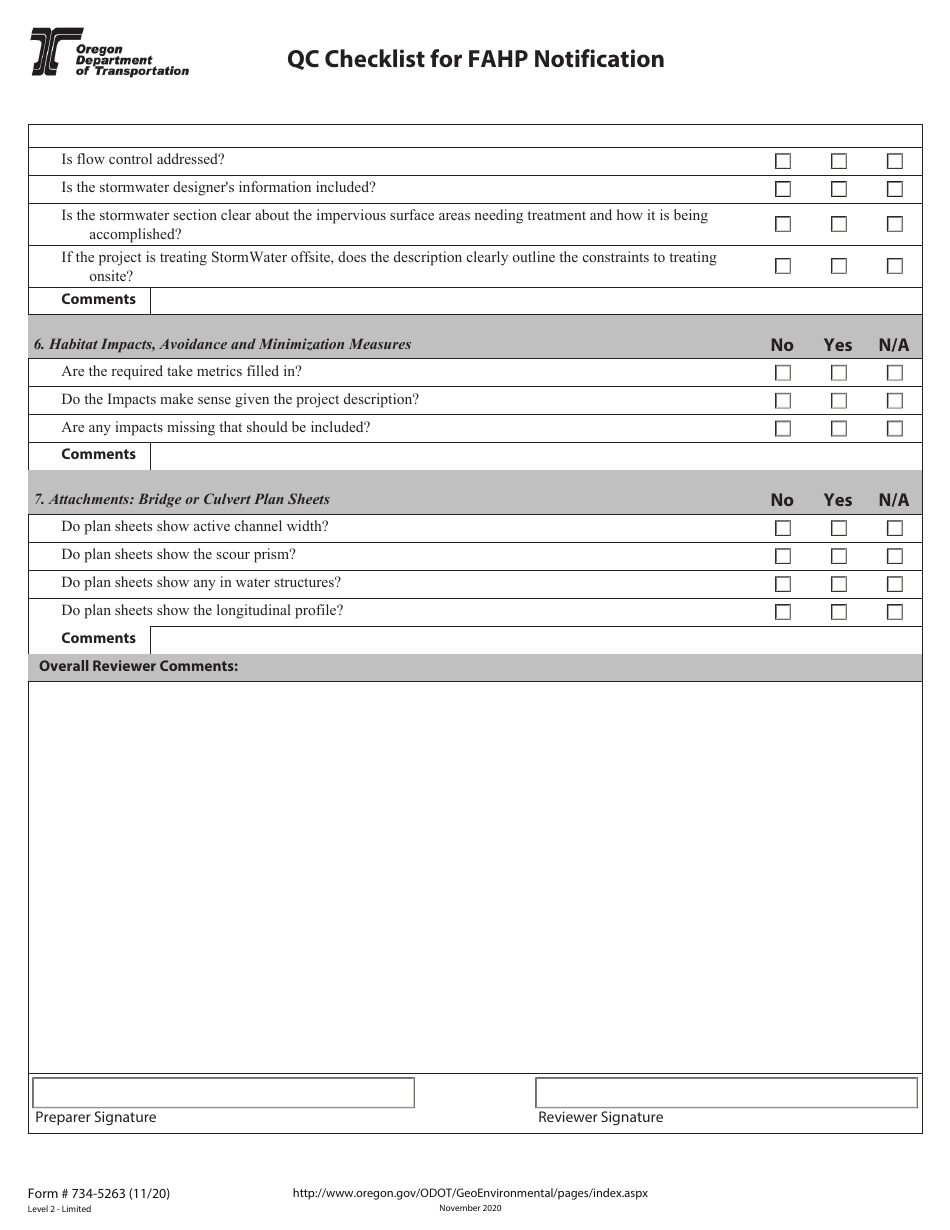 Form 734-5263 Qc Checklist for Fahp Notification - Oregon, Page 2