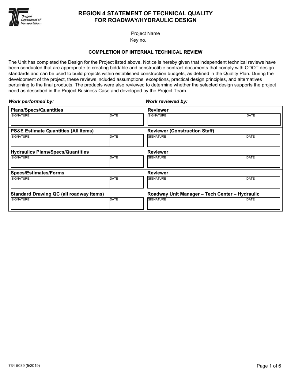 Form 734-5039 Region 4 Statement of Technical Quality - Oregon, Page 1