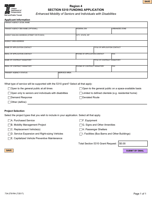 Form 734-2791R4 Region 4  Printable Pdf