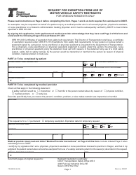 Form 735-6653A Request for Exemption From Use of Motor Vehicle Safety Restraints for Oregon Residents Only - Oregon