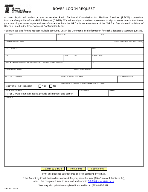 Form 734-2669 Rover Log-In Request - Oregon