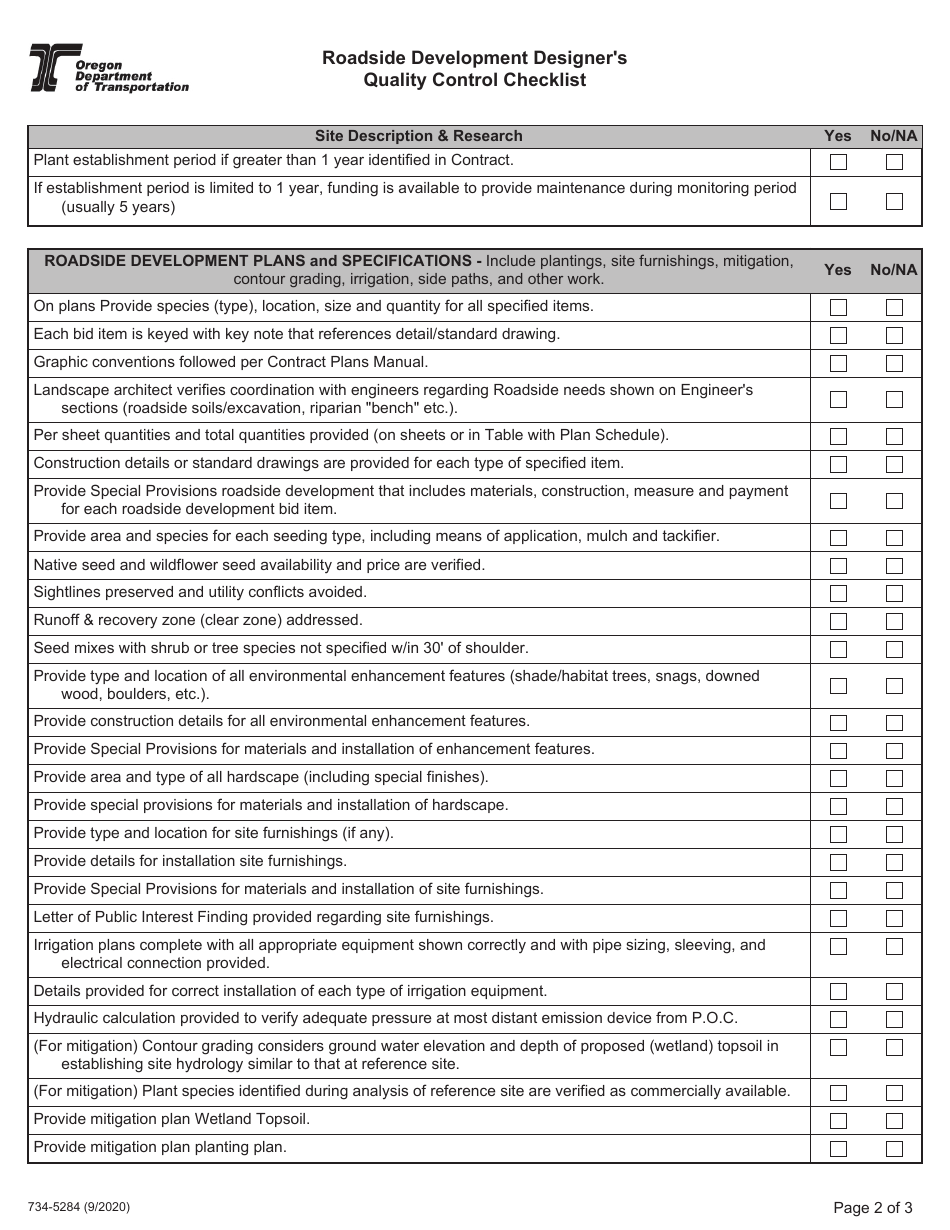 Form 734-5284 - Fill Out, Sign Online and Download Fillable PDF, Oregon ...