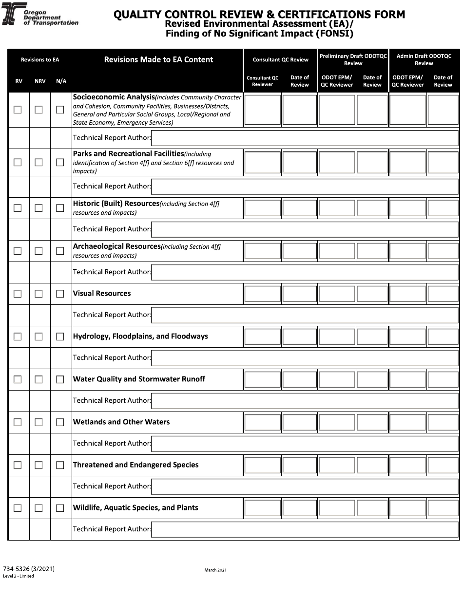 Form 734-5326 Quality Control Review  Certifications Form - Revised Environmental Assessment (Ea) / Finding of No Significant Impact (Fonsi) - Oregon, Page 4