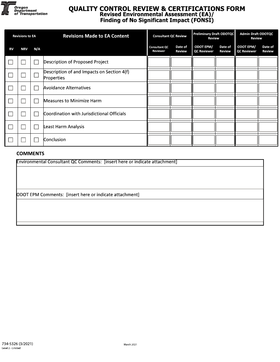 Form 734-5326 Quality Control Review  Certifications Form - Revised Environmental Assessment (Ea) / Finding of No Significant Impact (Fonsi) - Oregon, Page 6