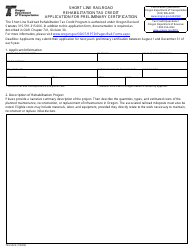 ODOT Form 734-5225 Short Line Railroad Rehabilitation Tax Credit Application for Preliminary Certification - Oregon