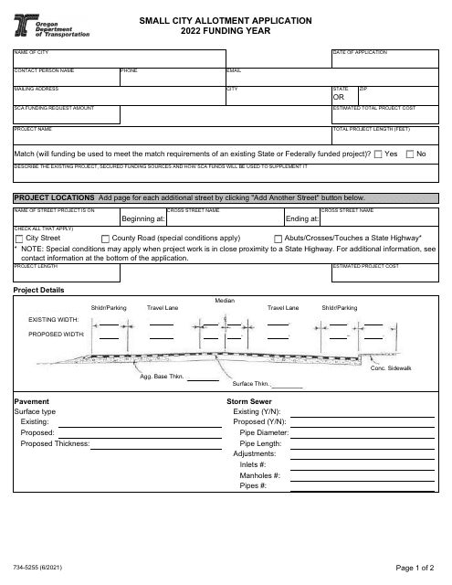 Form 734-5255 Small City Allotment Application - Oregon, 2022