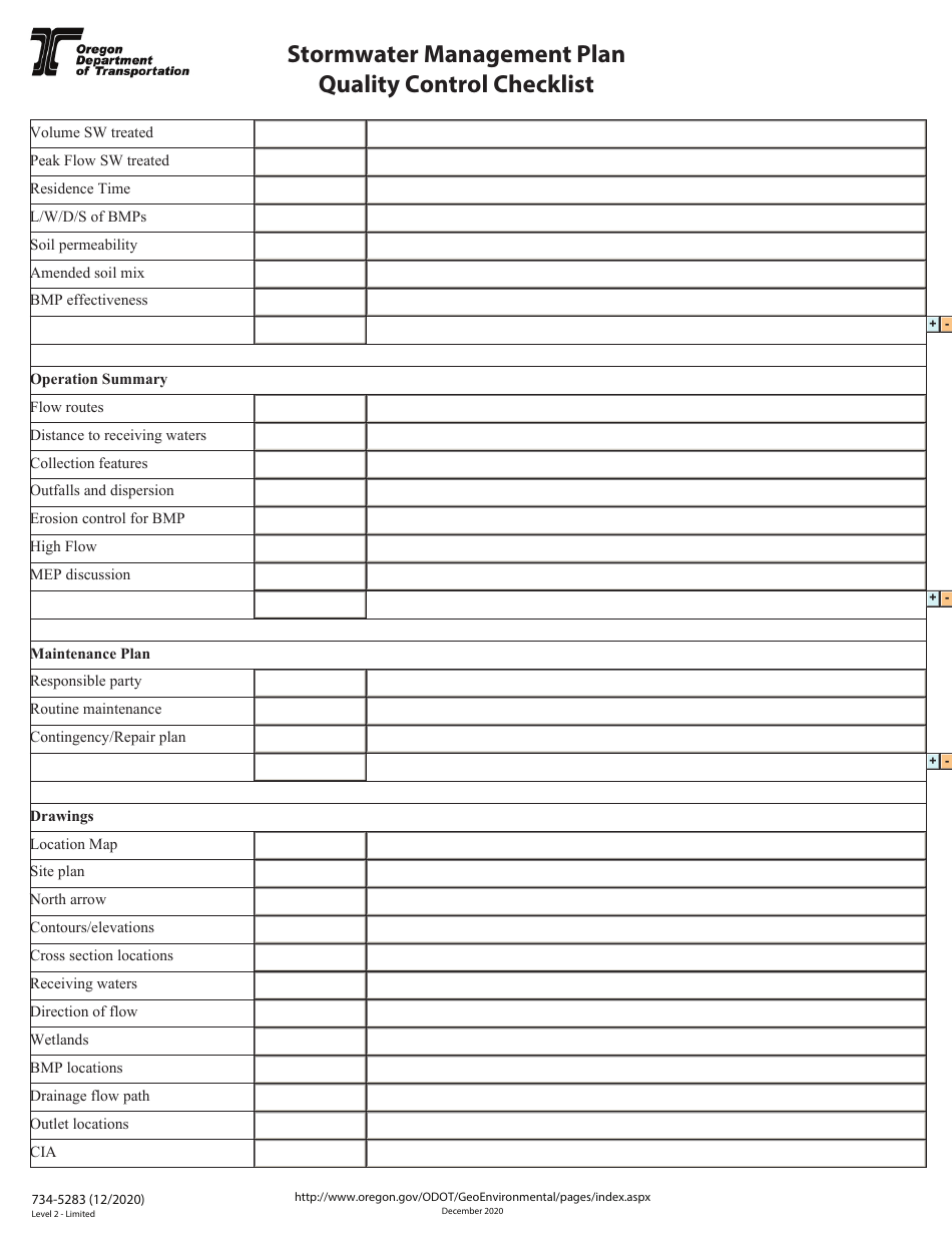 Form 734-5283 Stormwater Management Plan Quality Control Checklist - Oregon, Page 2