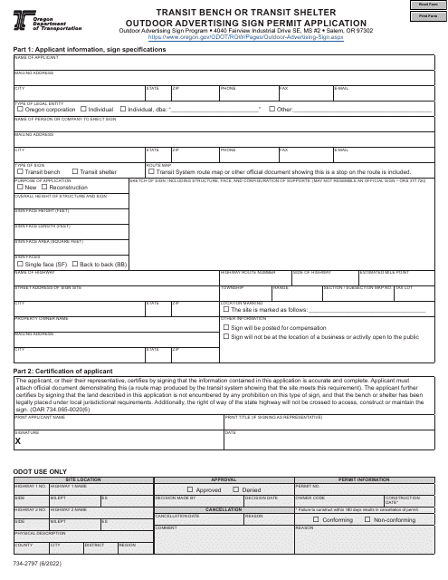 ODOT Form 734-2797  Printable Pdf
