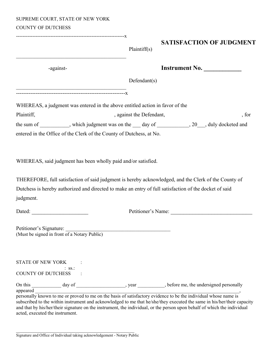 New York Satisfaction Of Judgment Fill Out Sign Online And Download Pdf Templateroller 8903