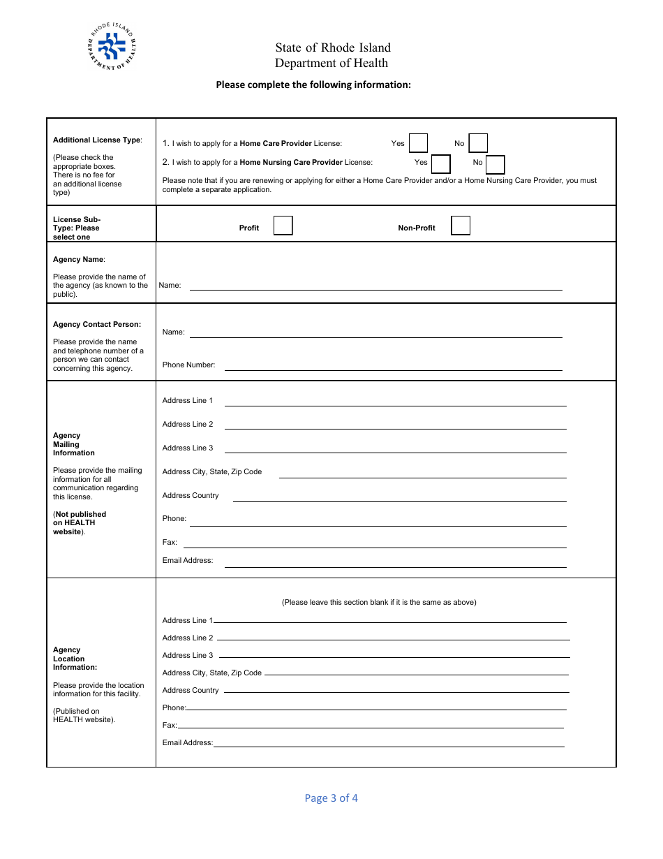 Application for Nursing Service Agency - Rhode Island, Page 3