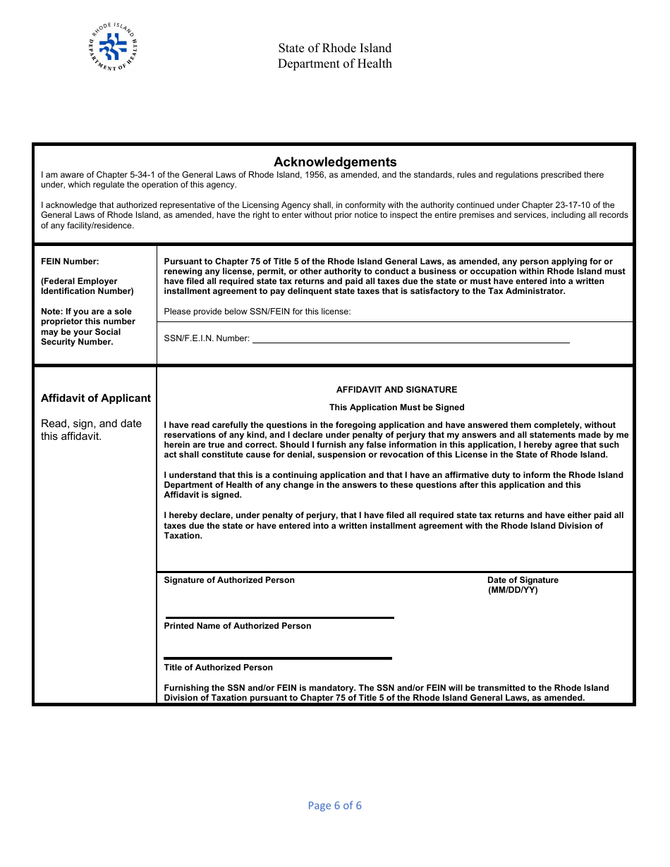 Application for Nursing Service Agency - Rhode Island, Page 6