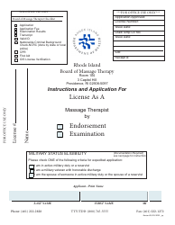 Document preview: Application for License as a Massage Therapist - Rhode Island