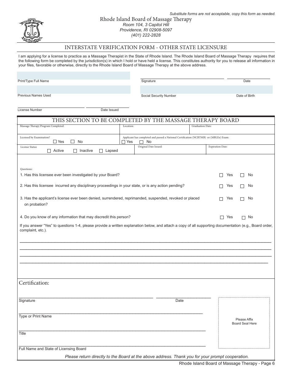 Application for License as a Massage Therapist - Rhode Island, Page 6
