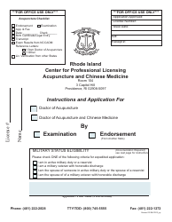 Document preview: Application for a License as a Doctor of Acupuncture and Oriental Medicine - Rhode Island