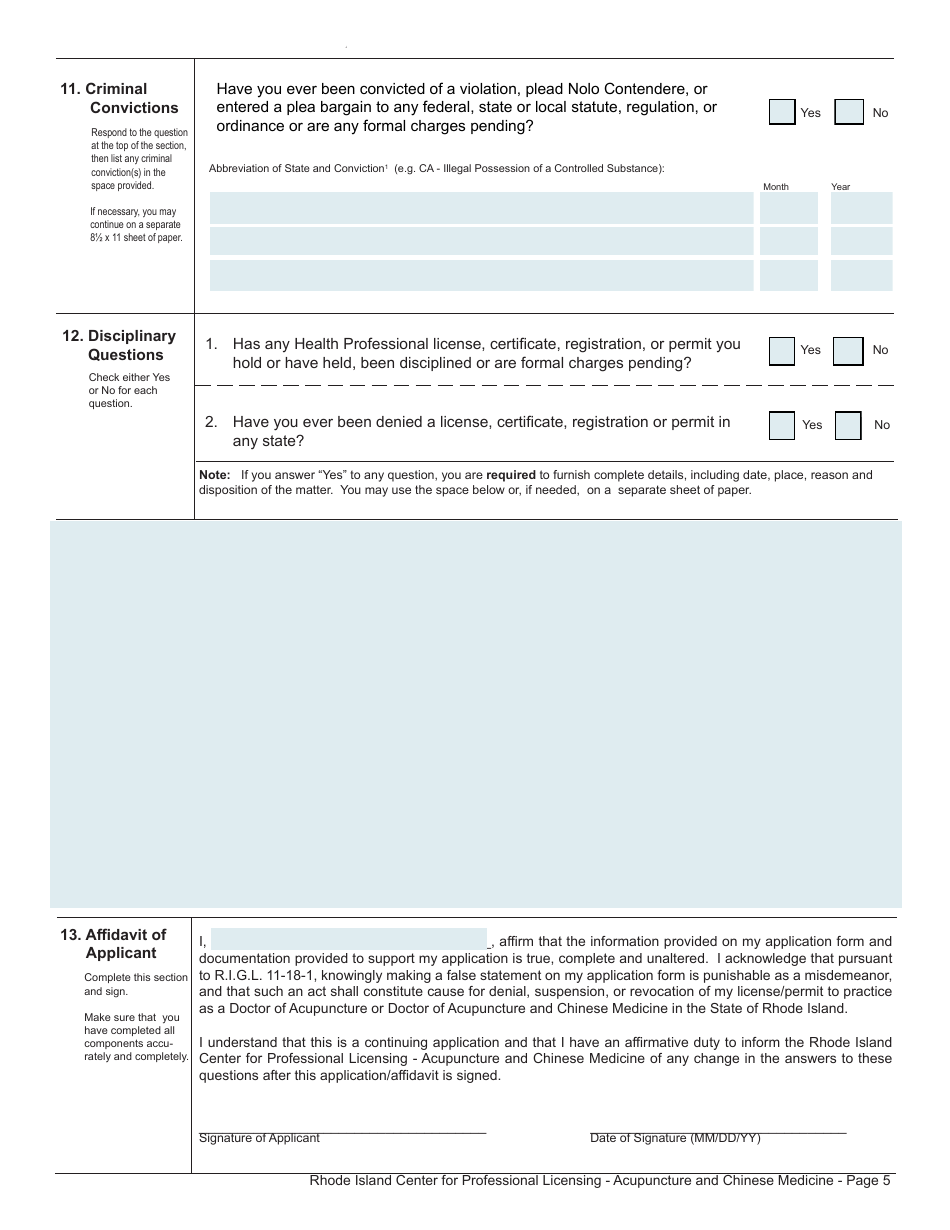 Application for a License as a Doctor of Acupuncture and Oriental Medicine - Rhode Island, Page 5