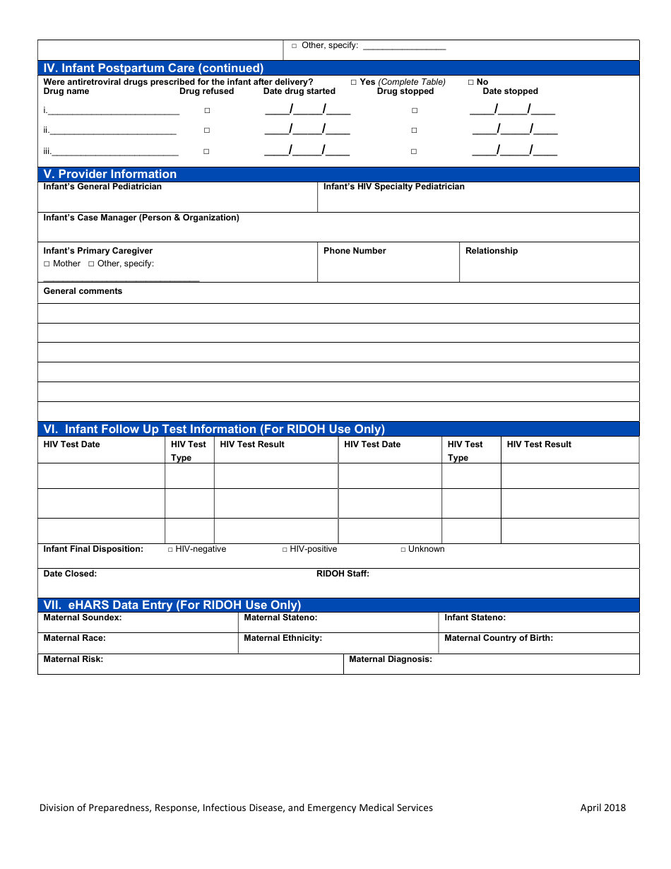 Rhode Island Perinatal HIV Exposure Case Report Form - Fill Out, Sign ...