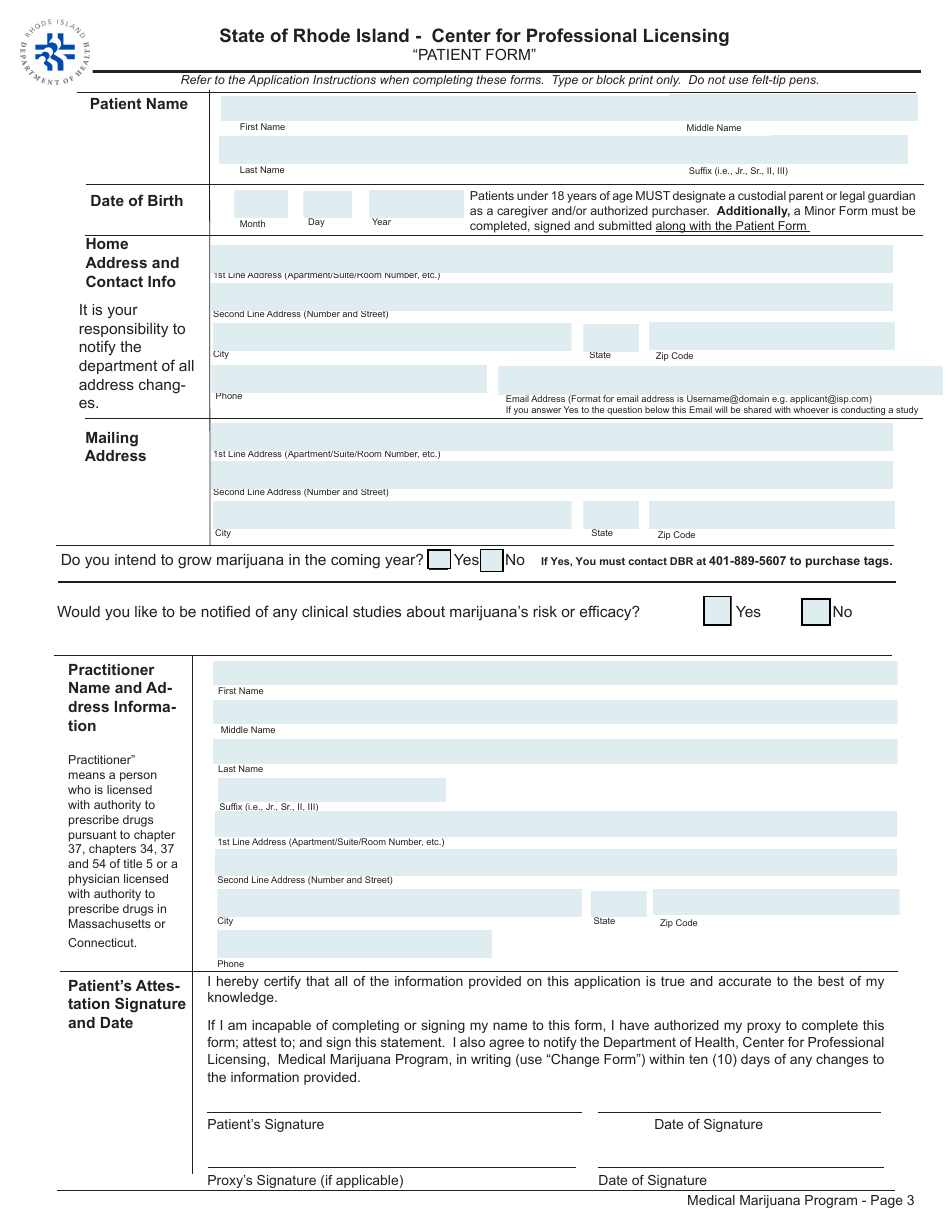Application for Initial Registration as a Medical Marijuana Patient - Rhode Island, Page 3