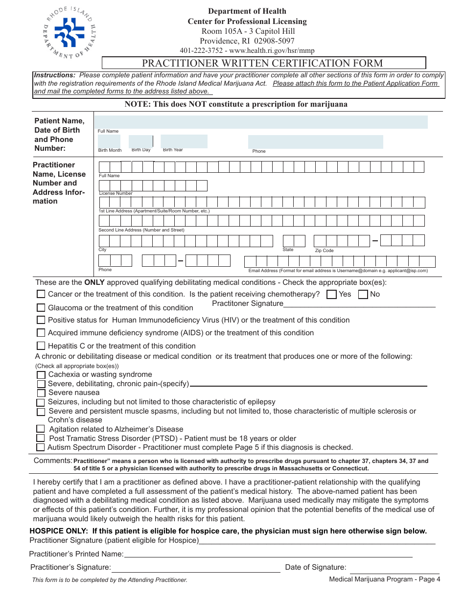 Application for Initial Registration as a Medical Marijuana Patient - Rhode Island, Page 4