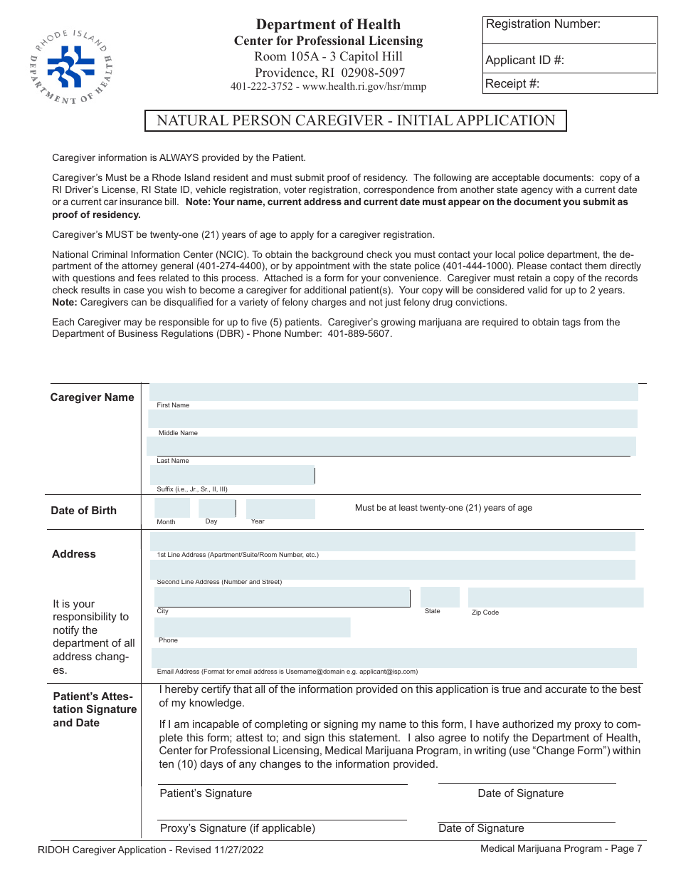 Application for Initial Registration as a Medical Marijuana Patient - Rhode Island, Page 7