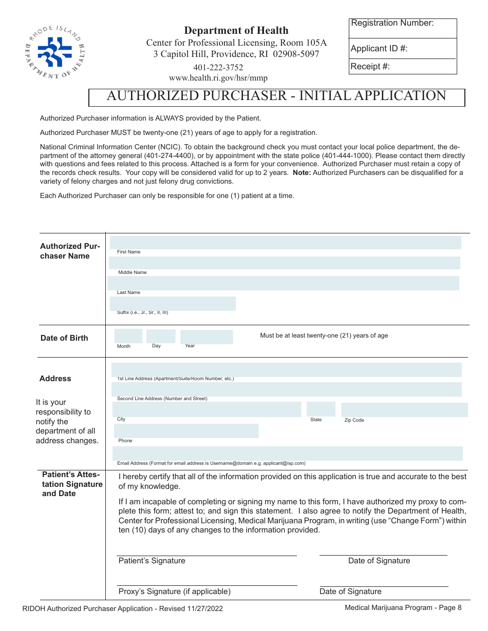 Application for Initial Registration as a Medical Marijuana Patient - Rhode Island, Page 8
