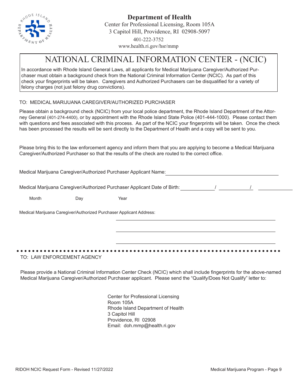 Application for Initial Registration as a Medical Marijuana Patient - Rhode Island, Page 9
