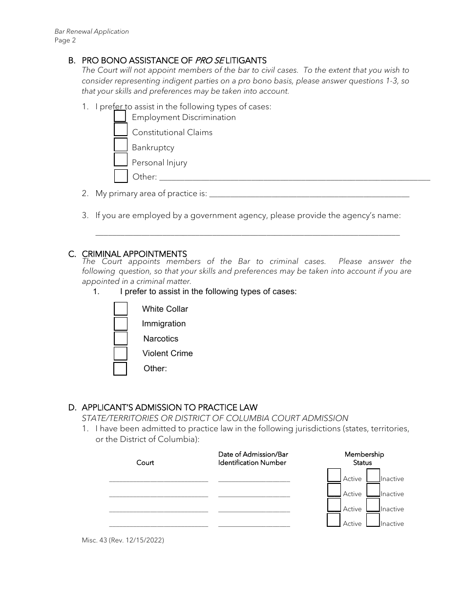 Form Misc.43 Application for Renewal of Bar Membership - Virgin Islands, Page 2